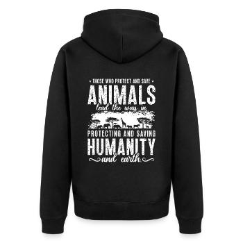 Conservationist Those Who Protect And Nature Lover - Unisex Premium Bio Zip Hoodie - Schwarz - Hinten - Nico (187cm)