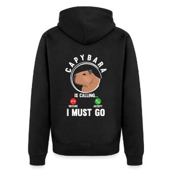 Lustiges Capybara Humorvolle Tierliebe - Unisex Premium Bio Zip Hoodie - Schwarz - Hinten - Nico (187cm)