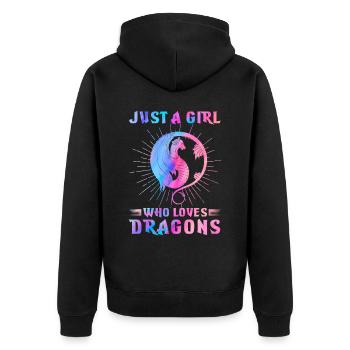 Bunter Drache Liebhaber Mittelalterliches Mädchen - Unisex Premium Bio Zip Hoodie - Schwarz - Hinten - Nico (187cm)
