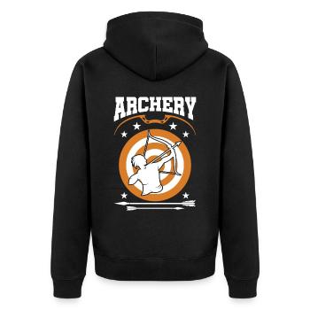 Bogensport Bogenschütze Bogenschießen Pfeil Bogen - Unisex Premium Bio Zip Hoodie - Schwarz - Hinten - Nico (187cm)