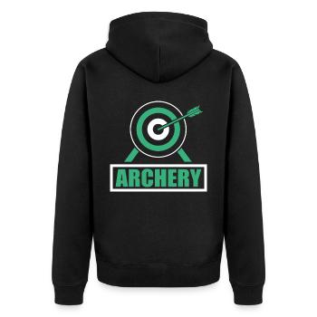 Bogensport Bogenschütze Bogenschießen Pfeil Bogen - Unisex Premium Bio Zip Hoodie - Schwarz - Hinten - Nico (187cm)