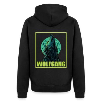 WOLFGANG Nom Tenue de loup pour le jour du nom avec le nom - Veste à capuche bio Premium Unisexe - noir - Dos - Nico (187cm)