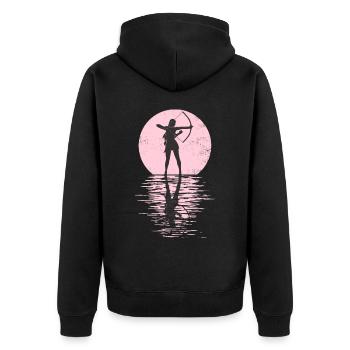 Bogensport Bogenschütze Bogenschießen Pfeil Bogen - Unisex Premium Bio Zip Hoodie - Schwarz - Hinten - Nico (187cm)