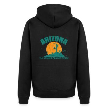 Arizona The Grand Canyon State USA Amerika - Unisex Premium Bio Zip Hoodie - Schwarz - Hinten - Nico (187cm)