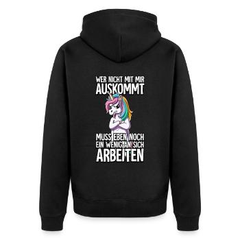 Einhorn Wer Nicht Mit Mir Auskommt - Unisex Premium Bio Zip Hoodie - Schwarz - Hinten - Nico (187cm)