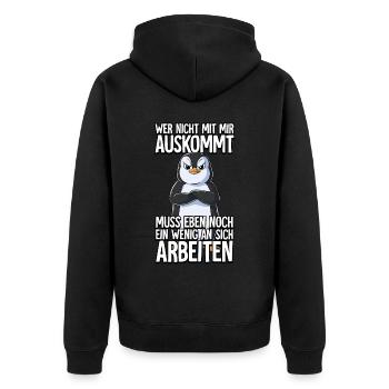 Pinguin Wer Nicht Mit Mir Auskommt - Unisex Premium Bio Zip Hoodie - Schwarz - Hinten - Nico (187cm)
