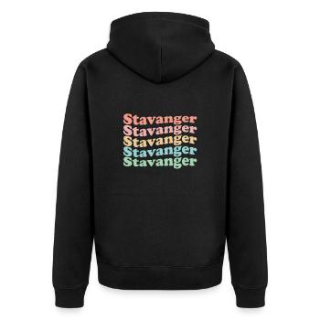 Vintage 70s hippie Norway town - retro Stavanger - Unisex Premium Organic Zip Hoodie - black - Back - Nico (187cm)