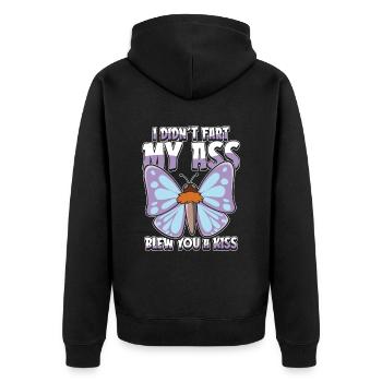 Schmetterling Witzig - Unisex Premium Bio Zip Hoodie - Schwarz - Hinten - Nico (187cm)