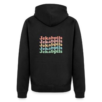 Vintage 70er Hippie Latvia Stadt - Retro Jēkabpils - Unisex Premium Bio Zip Hoodie - Schwarz - Hinten - Nico (187cm)