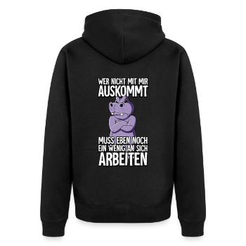 Nilpferd Wer Nicht Mit Mir Auskommt - Unisex Premium Bio Zip Hoodie - Schwarz - Hinten - Nico (187cm)