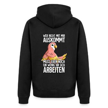 Bourkesittich Wer Nicht Mit Mir Auskommt - Unisex Premium Bio Zip Hoodie - Schwarz - Hinten - Nico (187cm)