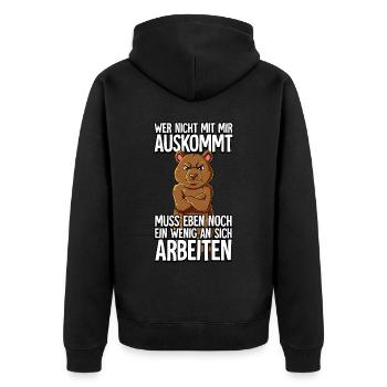 Bär Wer Nicht Mit Mir Auskommt - Unisex Premium Bio Zip Hoodie - Schwarz - Hinten - Nico (187cm)
