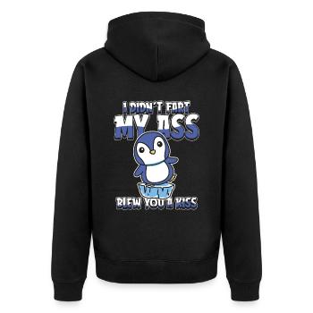 Pinguin Fun I Didnt Fart My Butt Blew You A Kiss - Unisex Premium Bio Zip Hoodie - Schwarz - Hinten - Nico (187cm)
