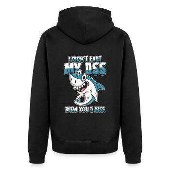 Haifisch Lustig - Unisex Premium Bio Zip Hoodie - Schwarz - Hinten - Nico (187cm)