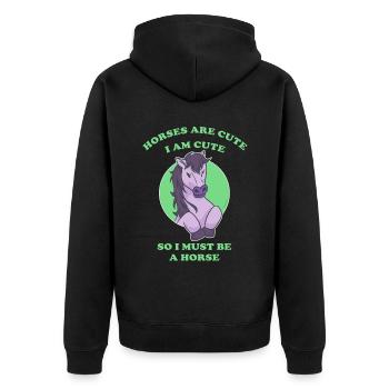 Pferde sind niedlich ich bin niedlich also bin ich - Unisex Premium Bio Zip Hoodie - Schwarz - Hinten - Nico (187cm)