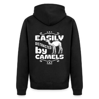 Easily Distracted By Camels - Unisex Premium Bio Zip Hoodie - Schwarz - Hinten - Nico (187cm)