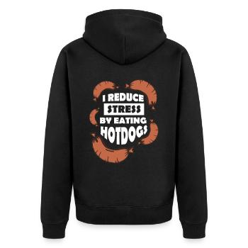 I Reduce Stress by Eating Hotdogs - Unisex Premium Bio Zip Hoodie - Schwarz - Hinten - Nico (187cm)