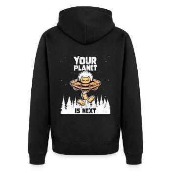 Alien Galaxy Space Cat Lover Your Planet Is Next - Unisex Premium Bio Zip Hoodie - Schwarz - Hinten - Nico (187cm)