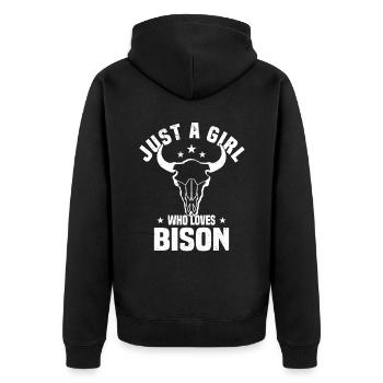 Büffel Bison Ochse Indianer Amerikanisch - Unisex Premium Bio Zip Hoodie - Schwarz - Hinten - Nico (187cm)