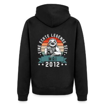 Faultier Geburtstag Mai 2012 Geboren Jahrgang 2012 - Unisex Premium Bio Zip Hoodie - Schwarz - Hinten - Nico (187cm)