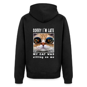 Désolé d’être en retard, mon chat était assis sur moi - Veste à capuche bio Premium Unisexe - noir - Dos - Nico (187cm)