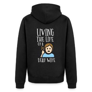 Gehörloser Stolz, Gehör, Behinderte, Taubheit - Unisex Premium Bio Zip Hoodie - Schwarz - Hinten - Nico (187cm)