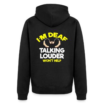 Gehörloser Stolz, Gehör, Behinderte, Taubheit - Unisex Premium Bio Zip Hoodie - Schwarz - Hinten - Nico (187cm)