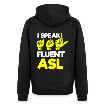 Gehörloser Stolz, Gehör, Behinderte, Taubheit - Unisex Premium Bio Zip Hoodie - Schwarz - Hinten - Nico (187cm)