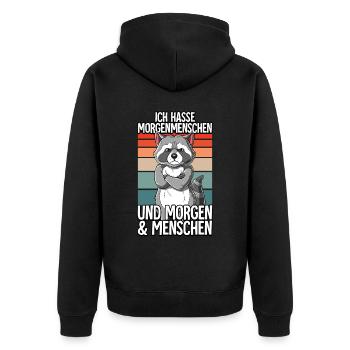 Ich Hasse Morgenmenschen Waschbär - Unisex Premium Bio Zip Hoodie - Schwarz - Hinten - Nico (187cm)