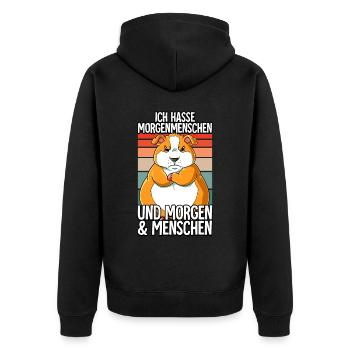 Ich Hasse Morgenmenschen Hamster - Unisex Premium Bio Zip Hoodie - Schwarz - Hinten - Nico (187cm)