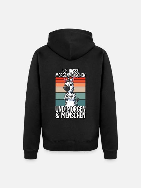 Ich Hasse Morgenmenschen Zebra - Unisex Premium Bio Zip Hoodie - Schwarz