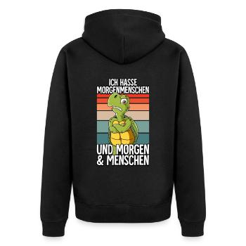 Ich Hasse Morgenmenschen Schildkröte - Unisex Premium Bio Zip Hoodie - Schwarz - Hinten - Nico (187cm)