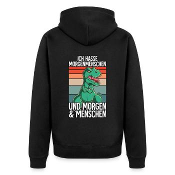 Ich Hasse Morgenmenschen T-rex - Unisex Premium Bio Zip Hoodie - Schwarz - Hinten - Nico (187cm)