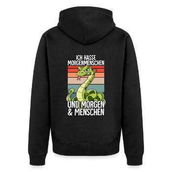 Ich Hasse Morgenmenschen Schlange - Unisex Premium Bio Zip Hoodie - Schwarz - Hinten - Nico (187cm)