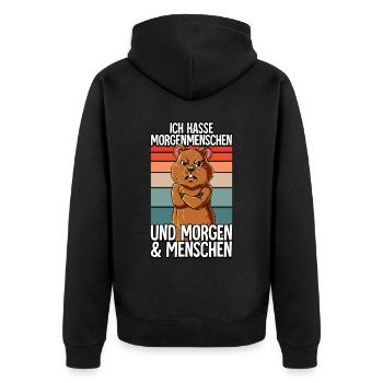 Ich Hasse Morgenmenschen Quokka - Unisex Premium Bio Zip Hoodie - Schwarz - Hinten - Nico (187cm)