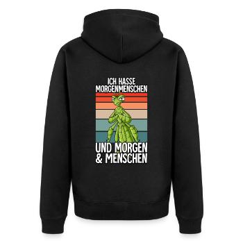 Ich Hasse Morgenmenschen Wandelndes Blatt - Unisex Premium Bio Zip Hoodie - Schwarz - Hinten - Nico (187cm)
