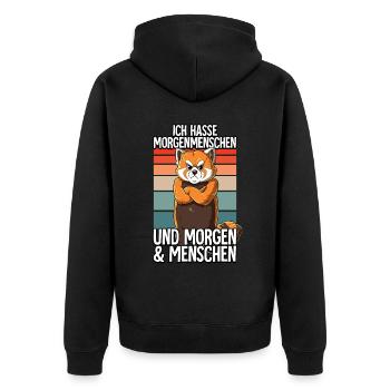 Ich Hasse Morgenmenschen Roter Panda - Unisex Premium Bio Zip Hoodie - Schwarz - Hinten - Nico (187cm)