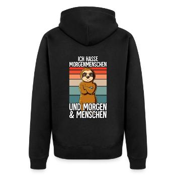Ich Hasse Morgenmenschen Faultier - Unisex Premium Bio Zip Hoodie - Schwarz - Hinten - Nico (187cm)