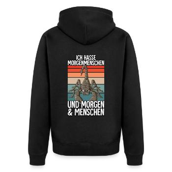 Ich Hasse Morgenmenschen Skorpion - Unisex Premium Bio Zip Hoodie - Schwarz - Hinten - Nico (187cm)