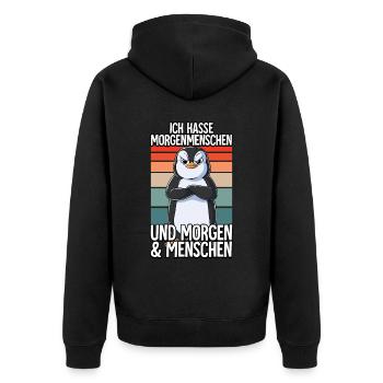 Ich Hasse Morgenmenschen Pinguin - Unisex Premium Bio Zip Hoodie - Schwarz - Hinten - Nico (187cm)