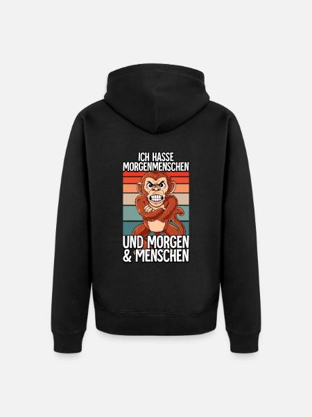 Ich Hasse Morgenmenschen Affe - Unisex Premium Bio Zip Hoodie - Schwarz