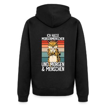 Ich Hasse Morgenmenschen Leopard - Unisex Premium Bio Zip Hoodie - Schwarz - Hinten - Nico (187cm)