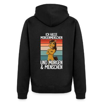 Ich Hasse Morgenmenschen Pferd - Unisex Premium Bio Zip Hoodie - Schwarz - Hinten - Nico (187cm)