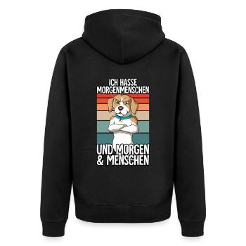 Ich Hasse Morgenmenschen Hund - Unisex Premium Bio Zip Hoodie - Schwarz - Hinten - Nico (187cm)