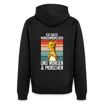 Ich Hasse Morgenmenschen Giraffe - Unisex Premium Bio Zip Hoodie - Schwarz - Hinten - Nico (187cm)