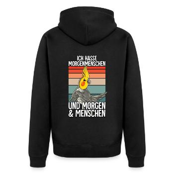 Ich Hasse Morgenmenschen Nymphensittich - Unisex Premium Bio Zip Hoodie - Schwarz - Hinten - Nico (187cm)