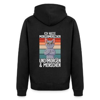 Ich Hasse Morgenmenschen Katze - Unisex Premium Bio Zip Hoodie - Schwarz - Hinten - Nico (187cm)