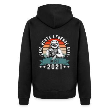 Faultier Geburtstag Mai 2021 Geboren Jahrgang 2021 - Unisex Premium Bio Zip Hoodie - Schwarz - Hinten - Nico (187cm)