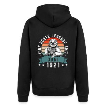 Faultier Geburtstag Juni 1921 Geboren Jahrgang - Unisex Premium Bio Zip Hoodie - Schwarz - Hinten - Nico (187cm)