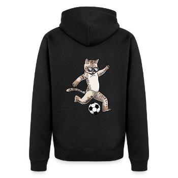 Football Player Cat Lovers Pet Kitten - Unisex Premium Organic Zip Hoodie - black - Back - Nico (187cm)
